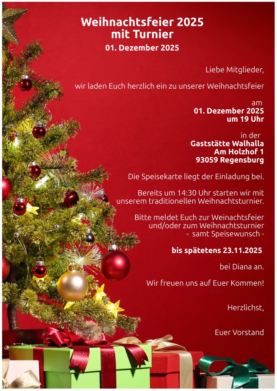 Weihnachtsfeier 2025 Weihnachtsfeier 2025 Bridge Club Regensburg Ost